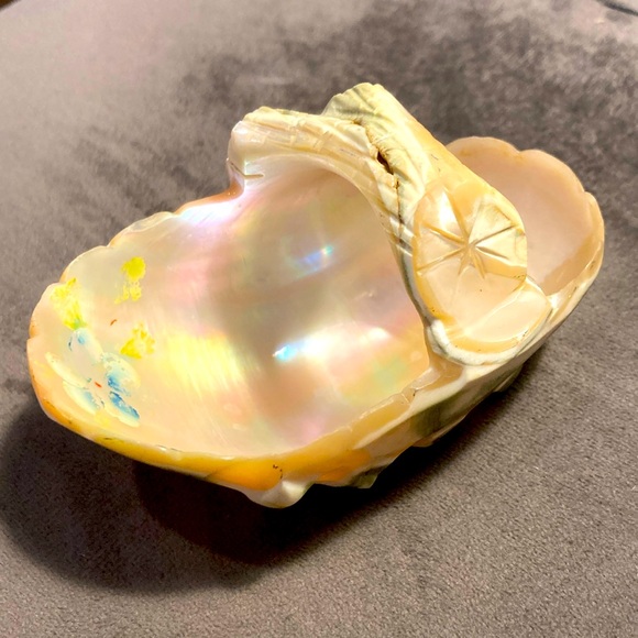 Other - Antique Carved Green Turbo Shell Basket